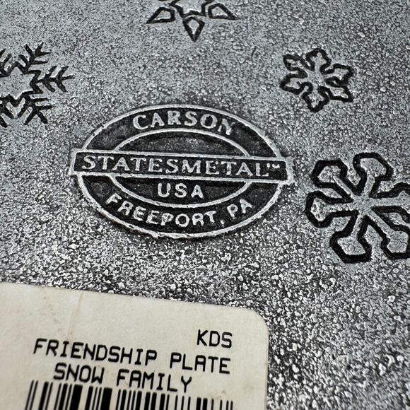 Carson Statesmetal Pewter Friendship Plate Snow Family Snowman Dish Made in USA - Picture 5 of 6